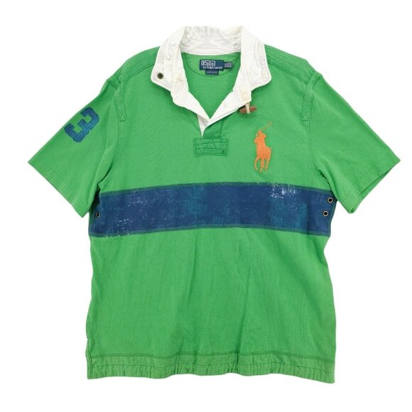 POLO RALPH LAUREN Green Polo Shirt Vintage y2k Nautical Rope Toggle Size XXL